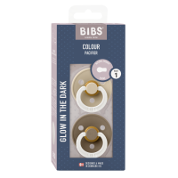 BIBS Pacifier Colour 2 PACK Latex_Round_0-6m_Vanilla GLOW_Dark Oak GLOW