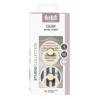 BIBS Studio Pacifier Colour 2 PACK Latex_Round_0-6m_Pin Ivory Steel Blue Mix
