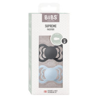 BIBS Pacifier Supreme 2 PACK Silicone_Symmetrical_6-12m_ Iron_Baby Blue
