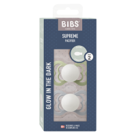 BIBS Sucette Supreme 2 PACK Silicone_Symmetrical_6-12m_Sage GLOW_Cloud GLOW