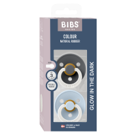 BIBS Sucette Colour 2 PACK Latex_Round_18m+_Iron Glow_Baby Blue Glow
