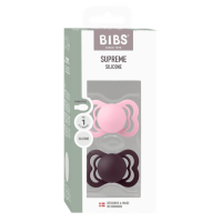 BIBS Supreme 2 PACK Silicone_Symmetrical_0-6m_Baby Pink_Plum