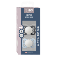 BIBS Supreme 2 PACK Silicone_Symmetrical_0-6m_ Iron GLOW_Baby Blue GLOW