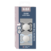 BIBS Nuggi Supreme 2 PACK Silicone_Symmetrical_6-12m_Iron GLOW_Baby Blue GLOW